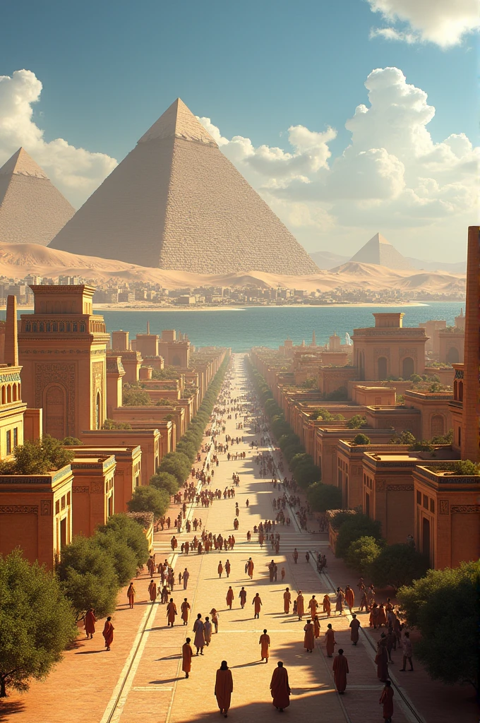Wide angle view of an ancient city where the pharaohs lived