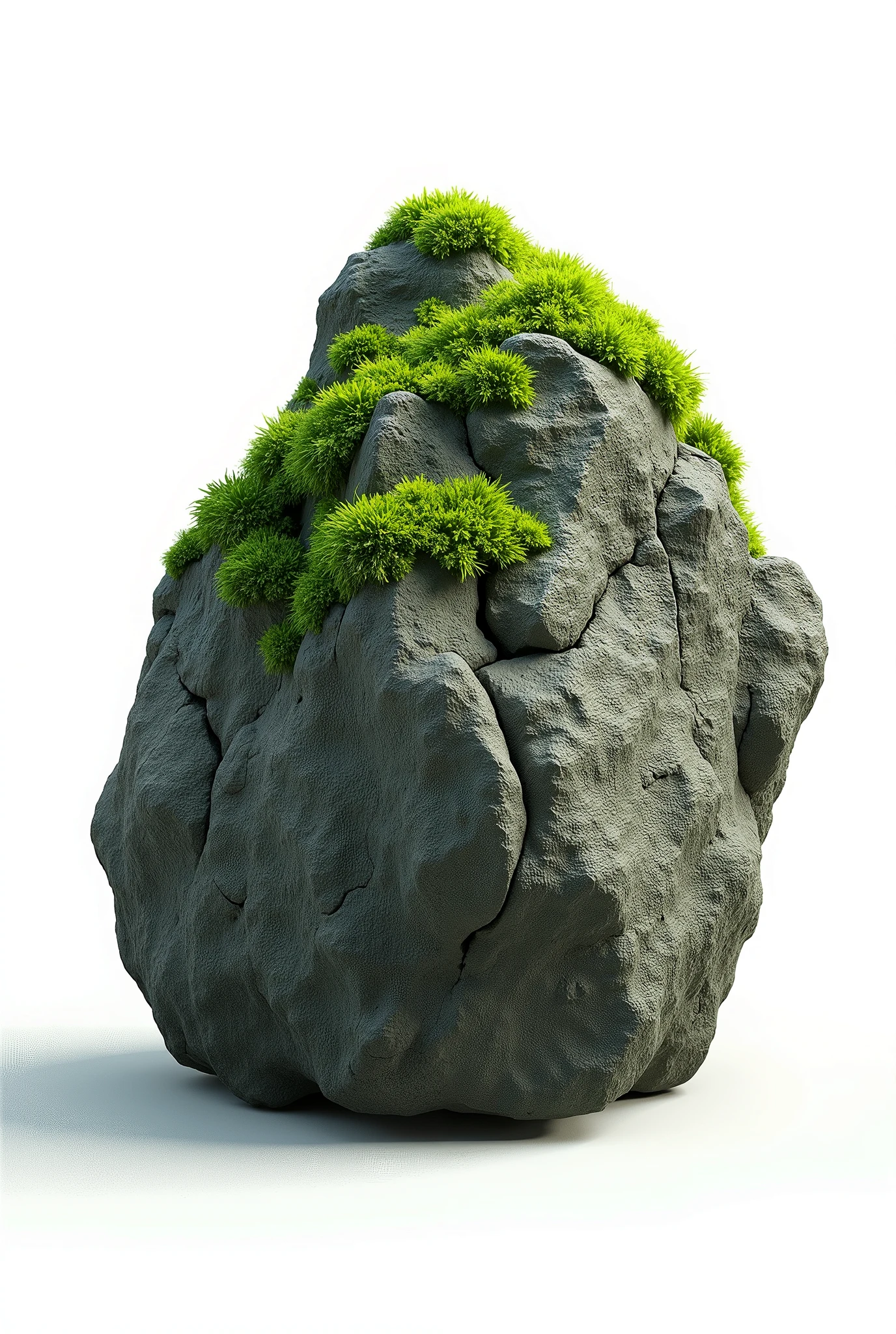 Generates mossy rock as a stone, NVIDIA GEFORCE RTX Iray Daz Studio PBR rendering, Physical global illumination Iray PBR 3D props as reference, white background, sample of props and assets for 3D