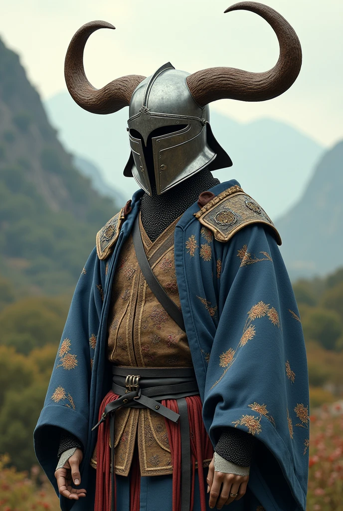 Longhorns knight helmet with kimono and light gloves