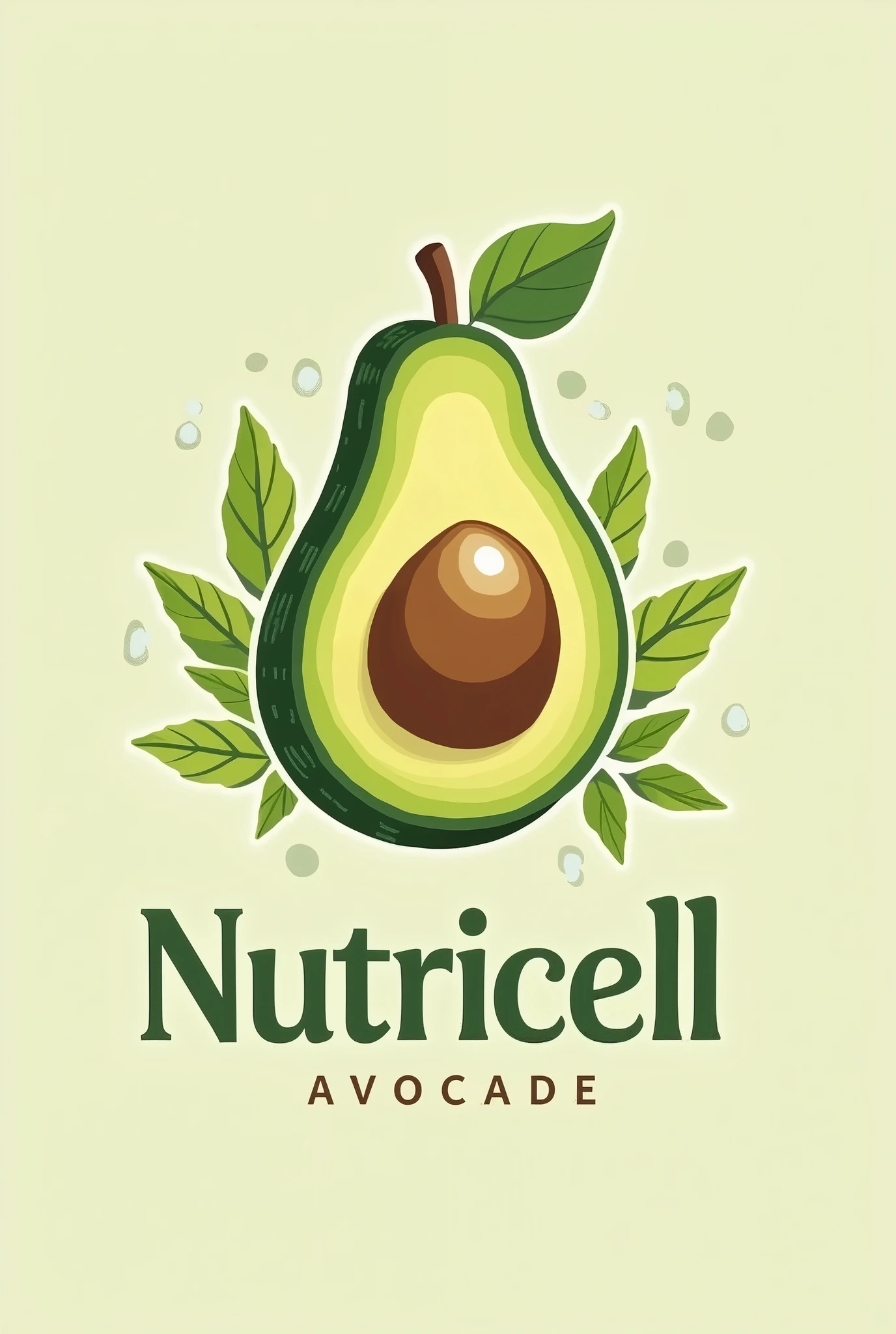 "Design a logo for a skincare product called 'Nutricell', an exfoliating cream based on avocado seeds. The logo must include a stylized avocado with its pit highlighted., symbolizing the main ingredient. Use natural colors like shades of green and brown to evoke the organic nature of the product. Typography should be soft and modern, transmitting freshness and effectiveness. Consider adding subtle textures that hint at exfoliation or natural beauty.."