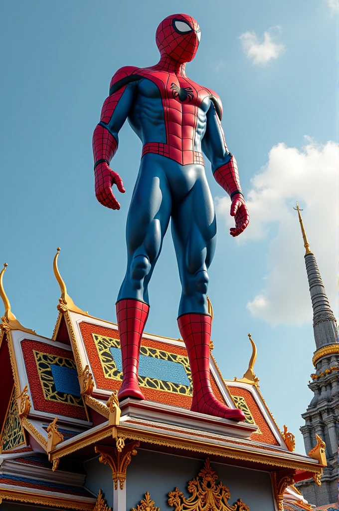 Spiderman statue on Thai temple