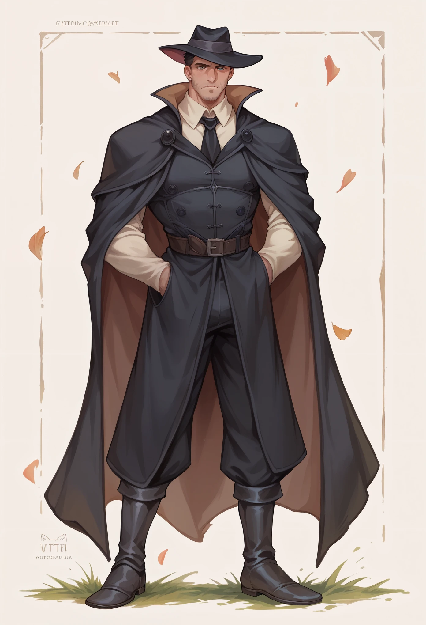 man, visual novel character, black overcoat, hunter, gothic theme, medieval, detective, fullbody