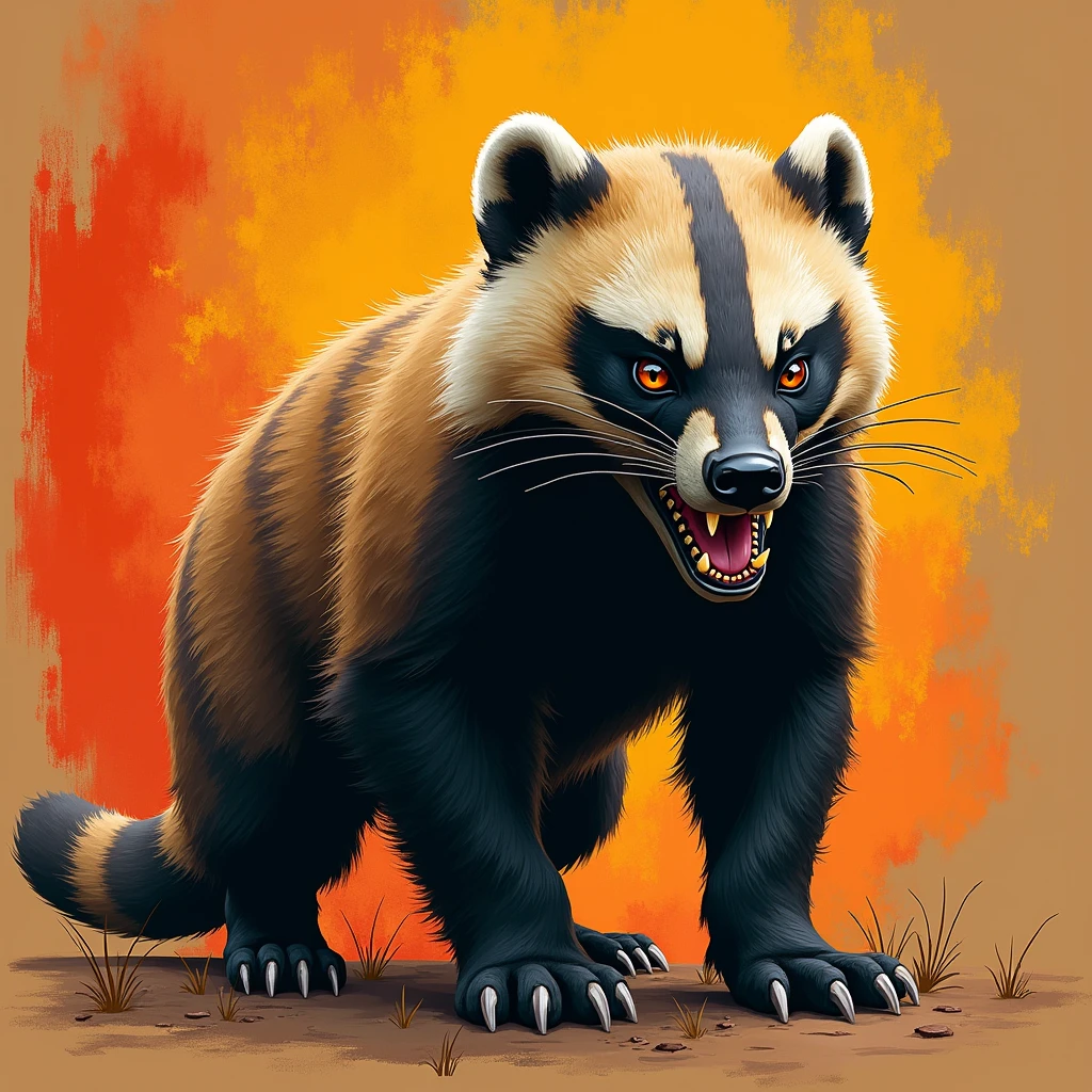 Create a music art cover with a cute, strong and aggressive honey badger