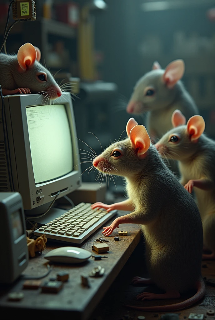 Many rats using a computer