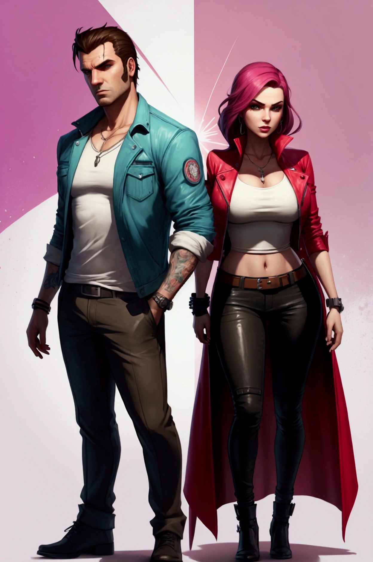 GTA style concept art of a man and a woman