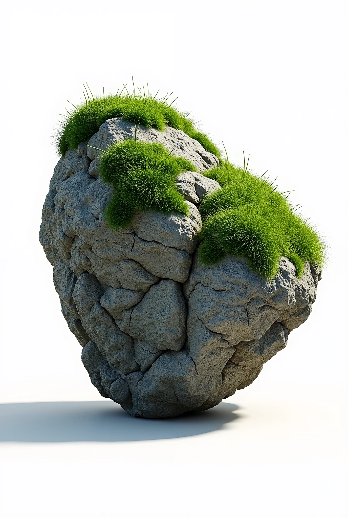 Generates mossy rock as a stone, NVIDIA GEFORCE RTX Iray Daz Studio PBR rendering, Physical global illumination Iray PBR 3D props as reference, white background, sample of props and assets for 3D