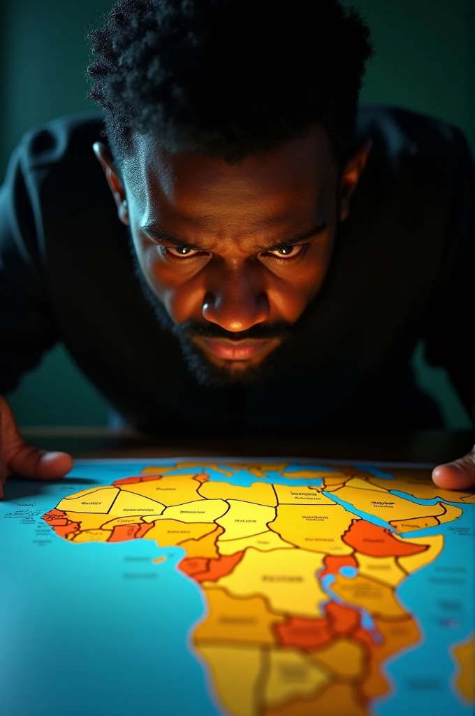 Image of an angry person looking at the map of Africa 
