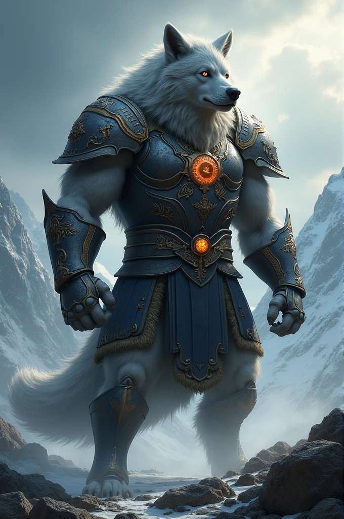 A Fenrir dog with a heroic outfit