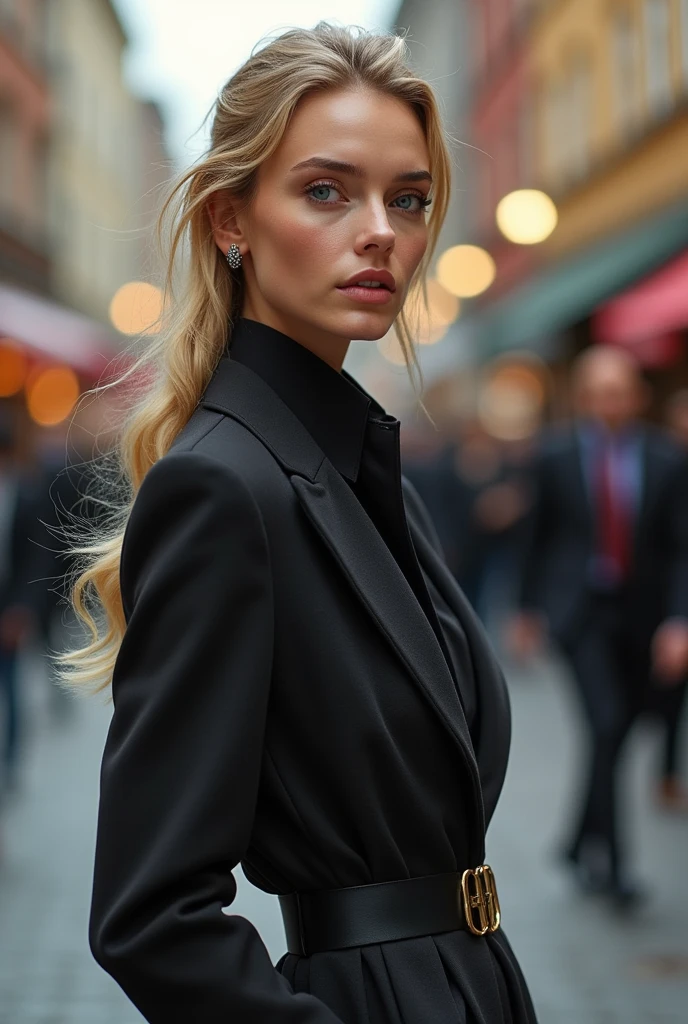 Stylish Stockholm woman head to toe without glasses and blonde