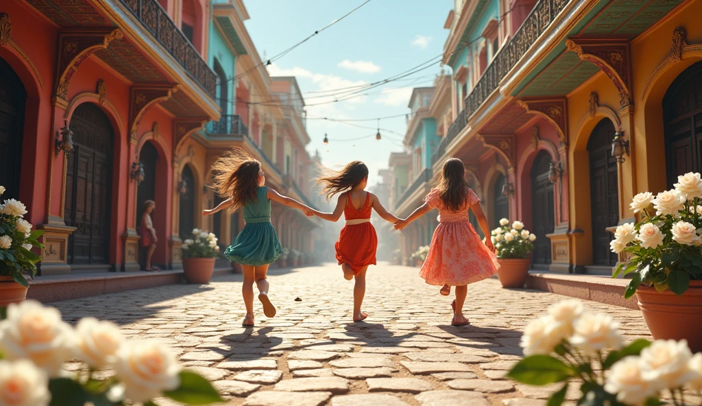 1890; (masterpiece, best quality) pacific city(Nova Delhi) roses white on the floor; children playing in the streets