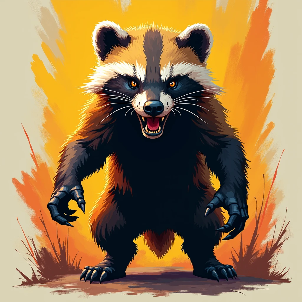 Create a music art cover with a cute, strong and aggressive honey badger 