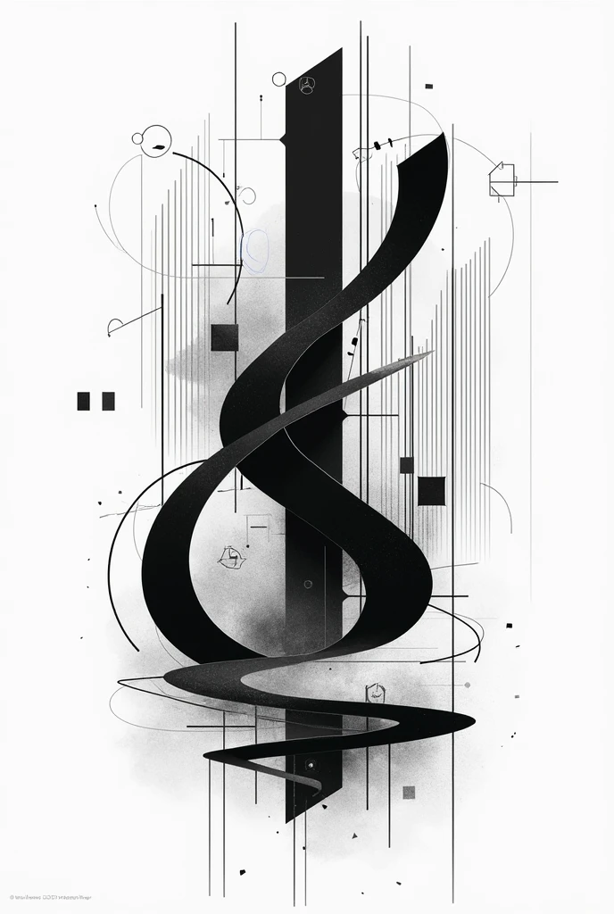 No color only white and black Please make a things that combination of vertical, horizontal, diagonal, curve, wavy, spiral, broken line