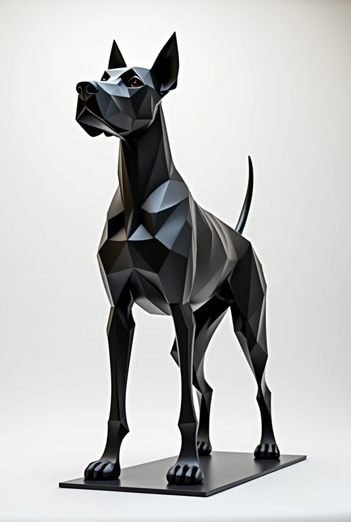 A figure made with triangles of a sculpture of a Great Dane. The idea is that it is a figure with flat triangular faces. (rear)
