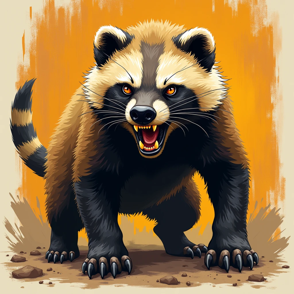 Create a music art cover with a cute, strong and aggressive honey badger