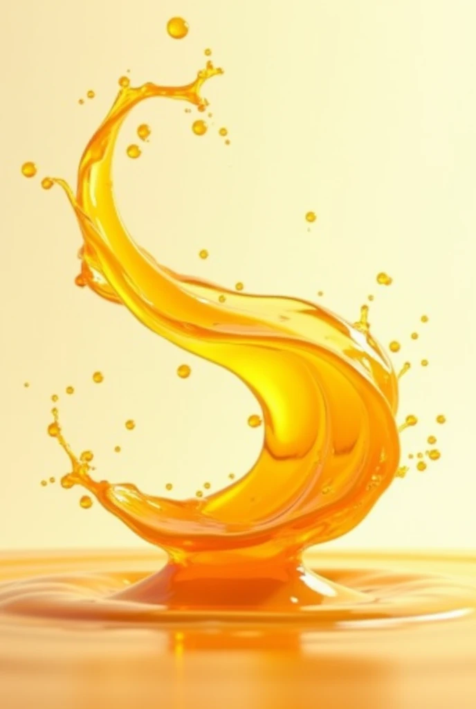 create a splash of orange juice liquid by creating a floating liquid spiral in the air with small splashes in the air