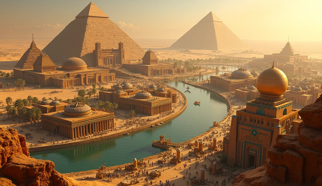Wide angle view of an ancient Egyptian pharaonic city