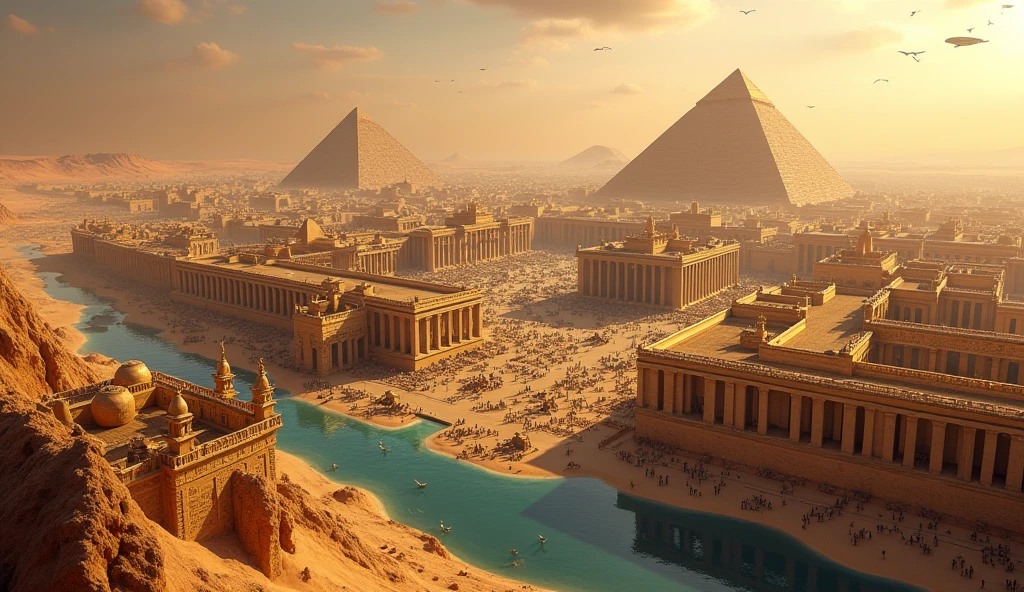 Wide angle view of an ancient Egyptian pharaonic city 