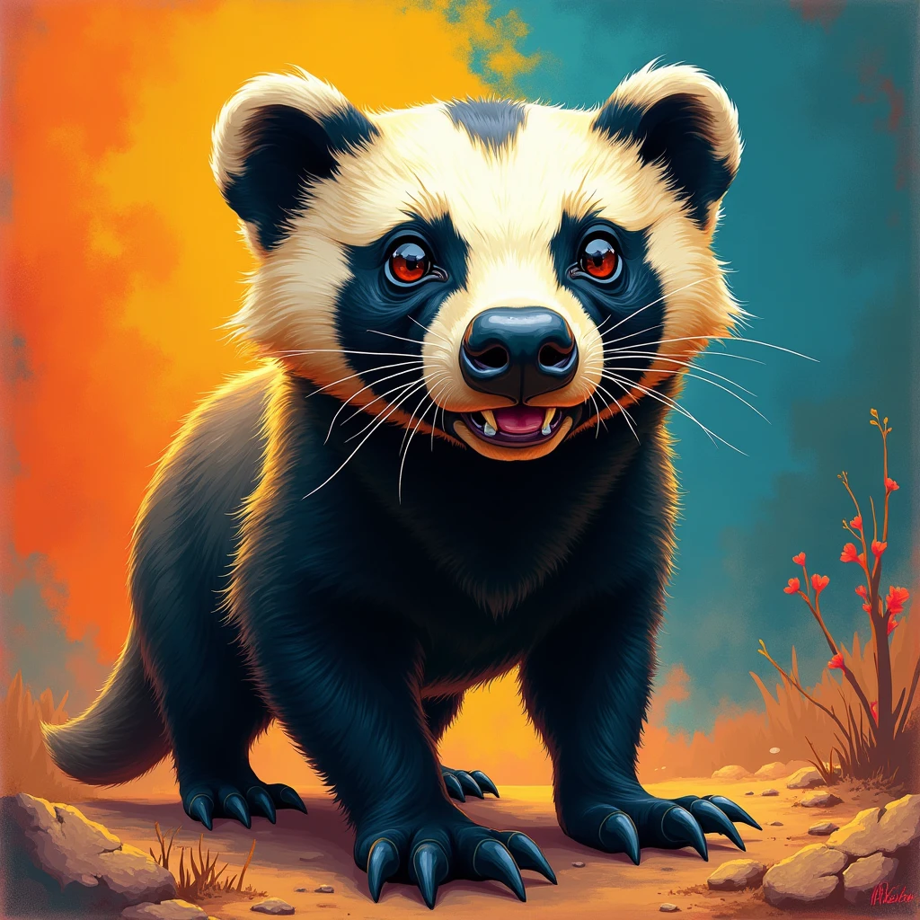 Create a music art cover with a cute, strong honey badger