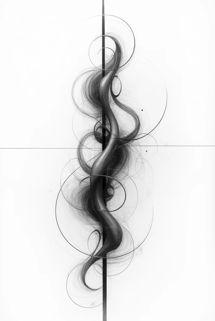 No color only white and black like a sketch Please make a things that combination of vertical, horizontal, diagonal, curve, wavy, spiral, broken line