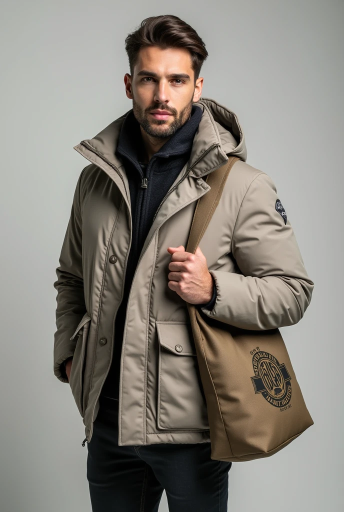 Gemini was just updated. See update
Conversation with Gemini
A handsome man model wearing winter puffy jacket carrying a carry bag having logo of Ozzy jeans Co.