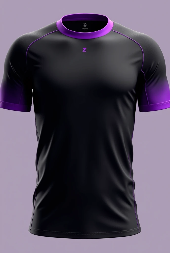 Black team shirt with a purple gradient on the bottom and on the sleeves as well, the collar must be purple too.With great fabric