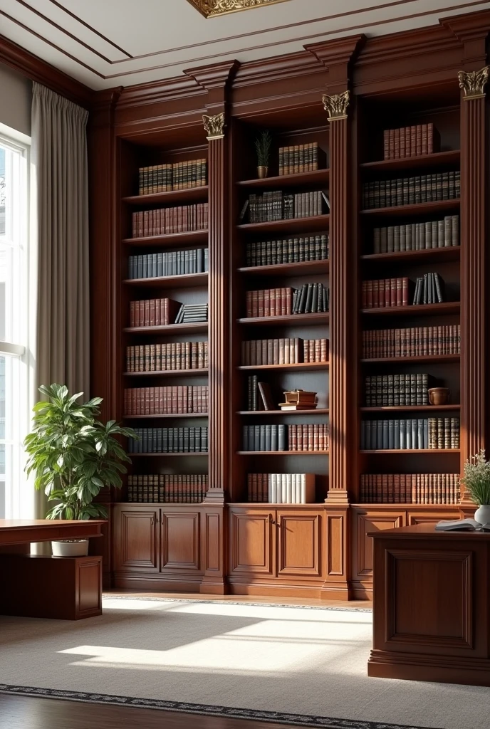modern law office for background with a large traditional bookshelf