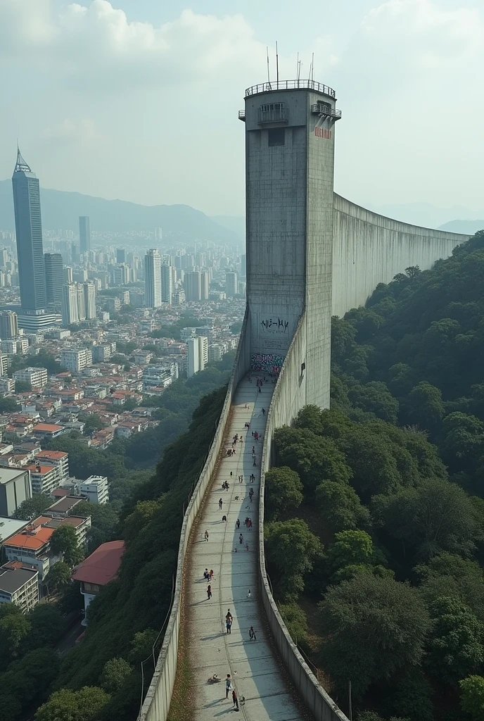 Create a Berlin Wall dividing the cities of São Paulo and Rio de Janeiro , make the characteristics of the divided cadade more specific, be even more specific 
