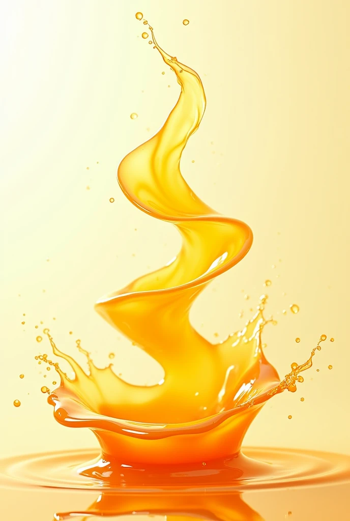 create a splash of orange juice liquid by creating a floating liquid spiral in the air, without the liquid touching the floor and
with small splashes in the air