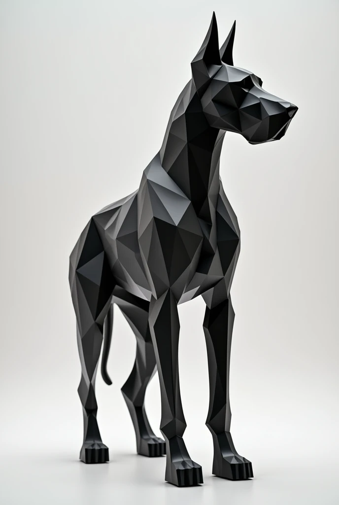 A figure made with triangles of a sculpture of a Great Dane. The idea is that it is a figure with flat triangular faces. (rear)
