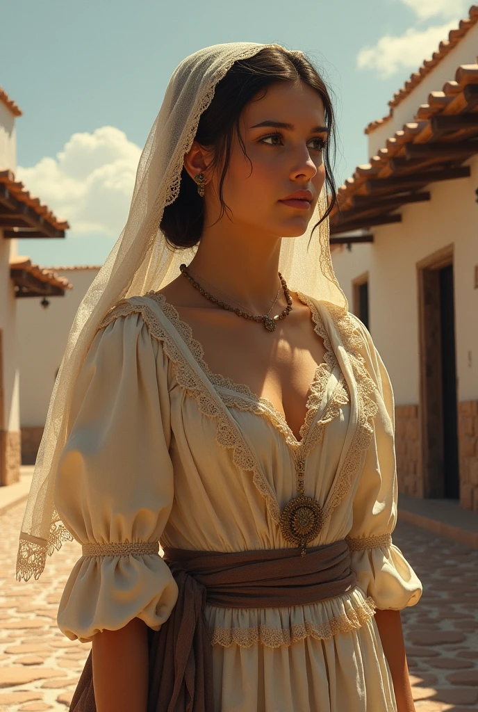 Woman from colonial Spain looking ahead