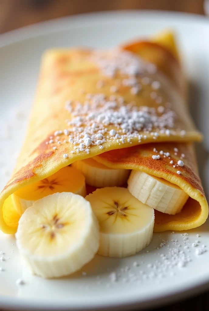 a crepe with banana inside the banana and it is cut into cubes


