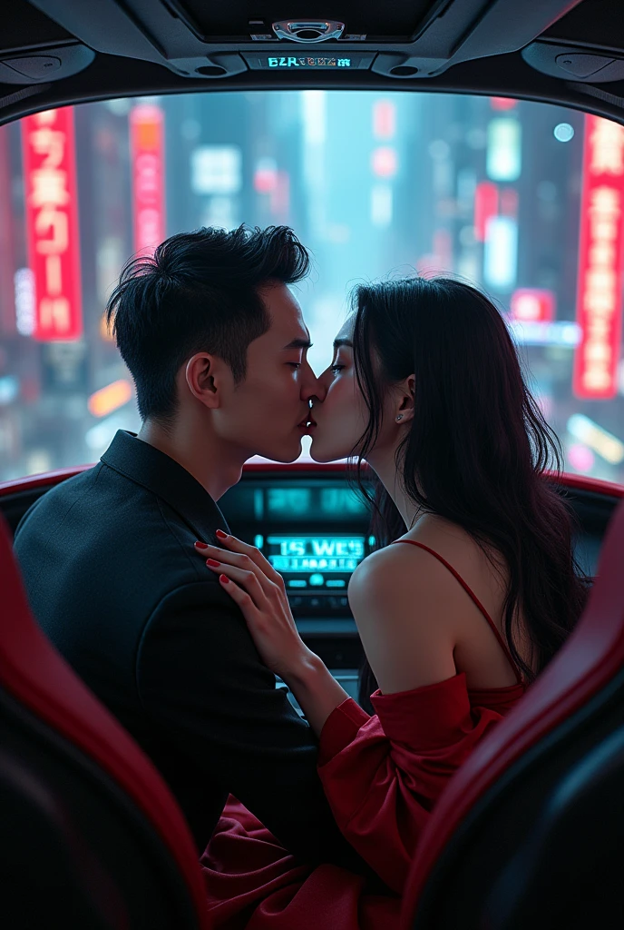Vampire girl falls in love with Asian guy in a flying car and they kiss