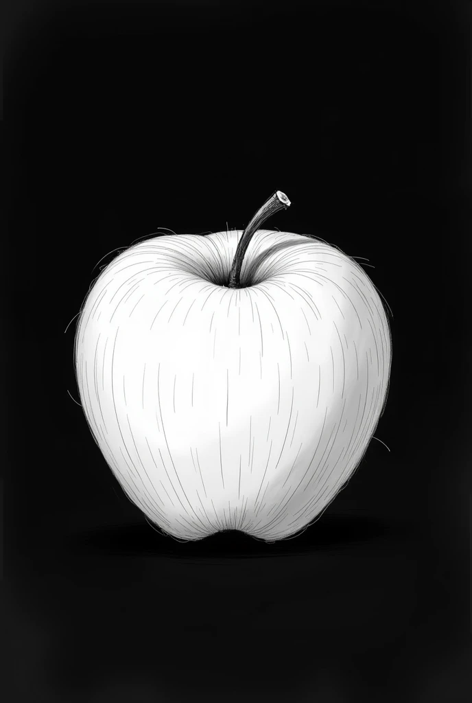 White sketch apple in front of black background