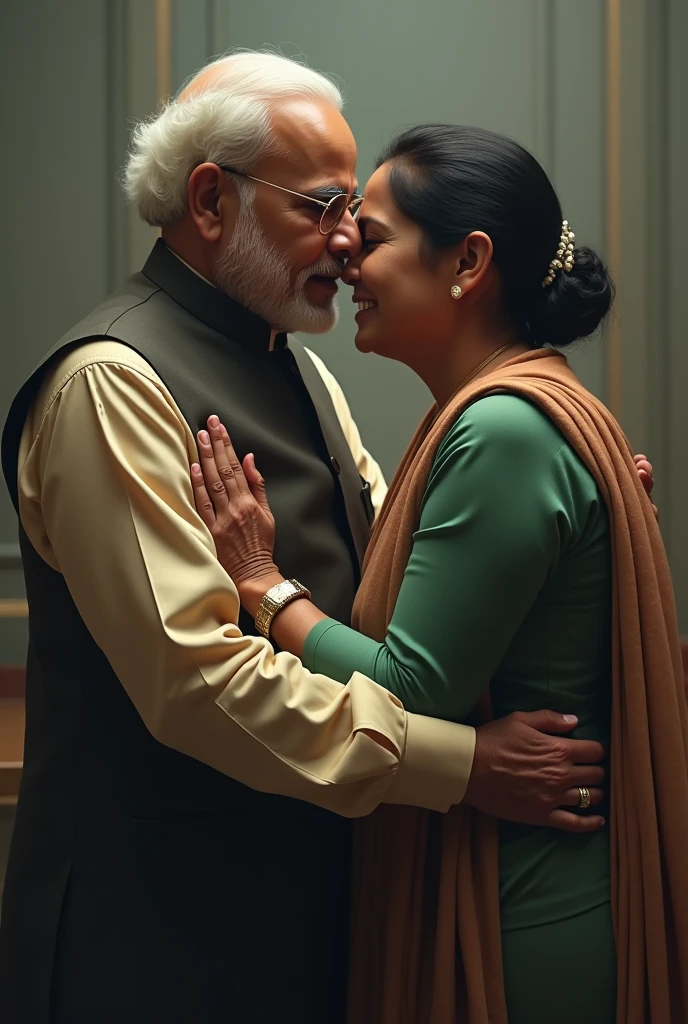 (photorealism:1.2), Narendra Modi, Sheikh Hasina, crying, together