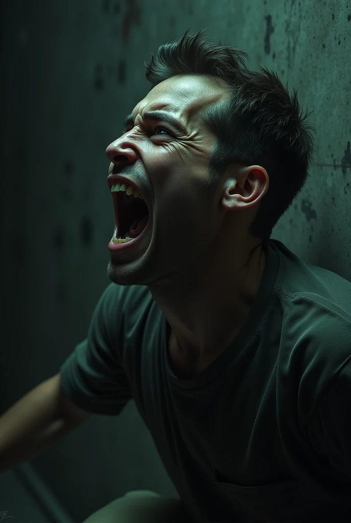 I want a scared person screaming in full body profile