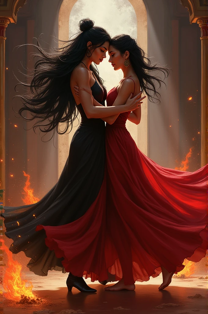 Create a picture of Azula from Avatar dancing with a girl