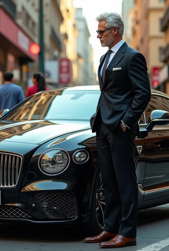 Millioner man his car and lookin many people