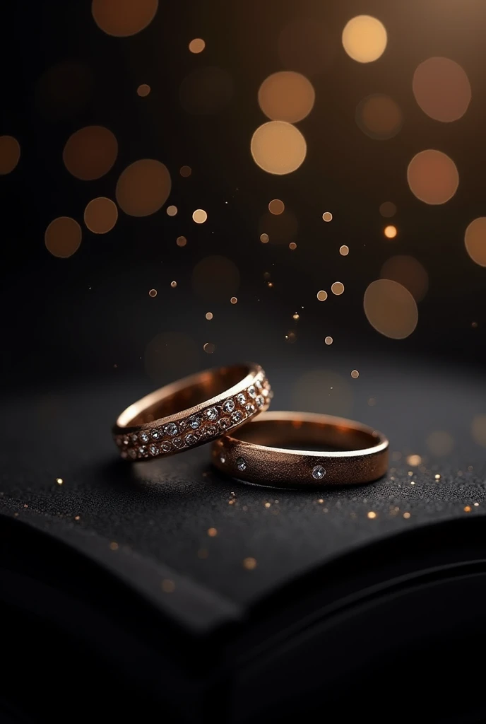 (bookcover) black background, sparkles, floating
 couple wedding ring
