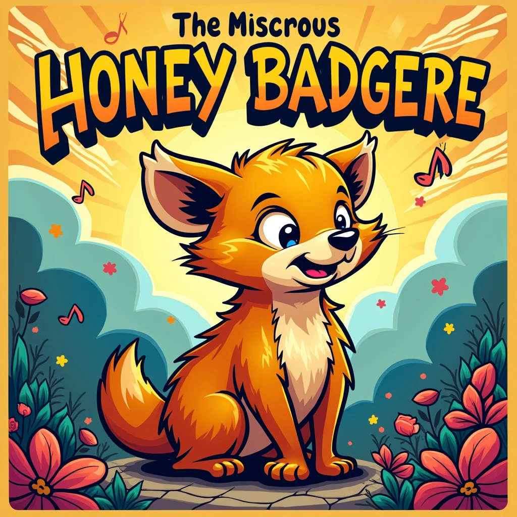 Create a Catoon music art cover with song tilte ”honey badgere” and artist name BBCliQ. song produced by BBCliQ