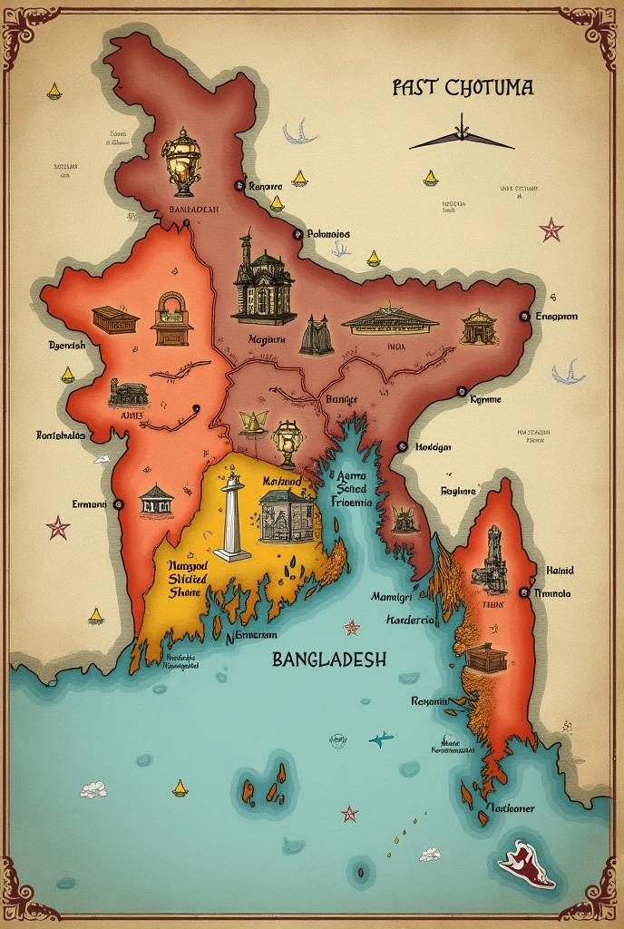 Bangladesh with seven sister and west Bengal and previous Bengal dynasty map