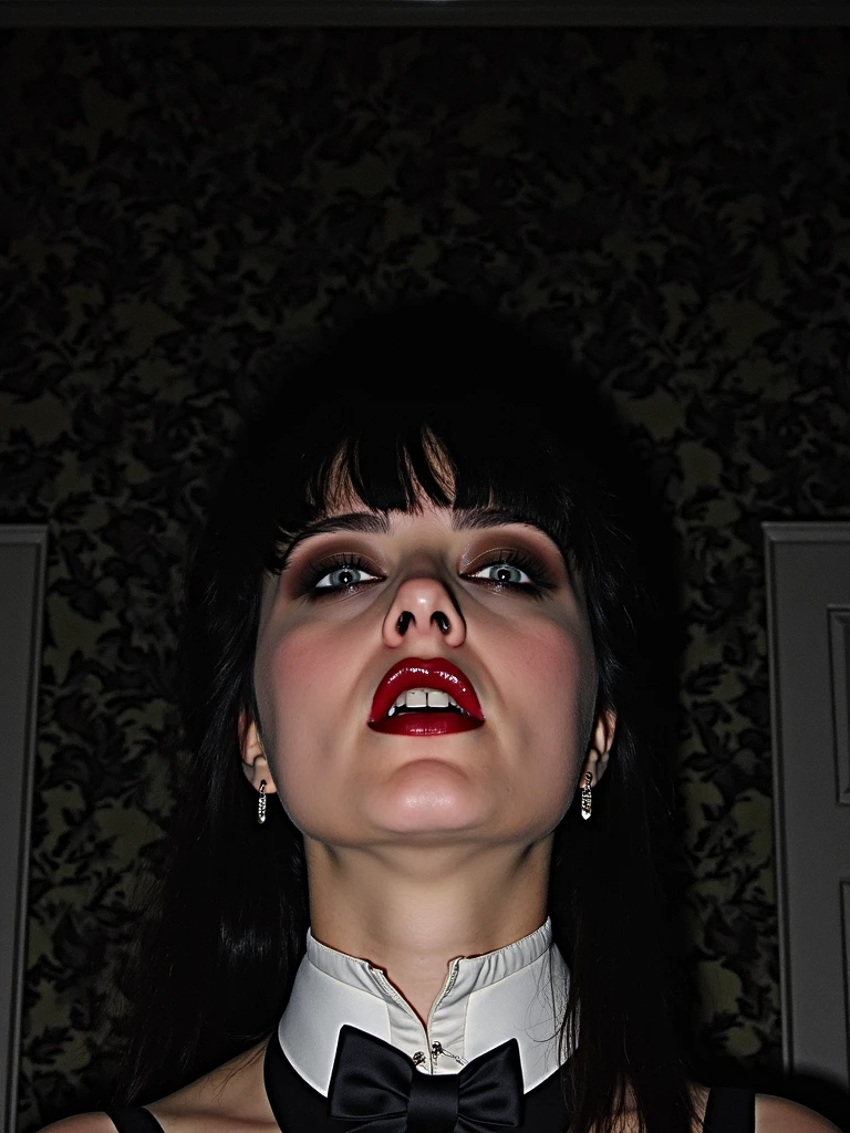 portrait photo of a beautiful young woman M14W4114CE <lora:M14W4114CE:0.7>, (nosebleed:1.2), wide eyes, bobcut, (looking in the eyes:1.2), shocked face expression, messy hair