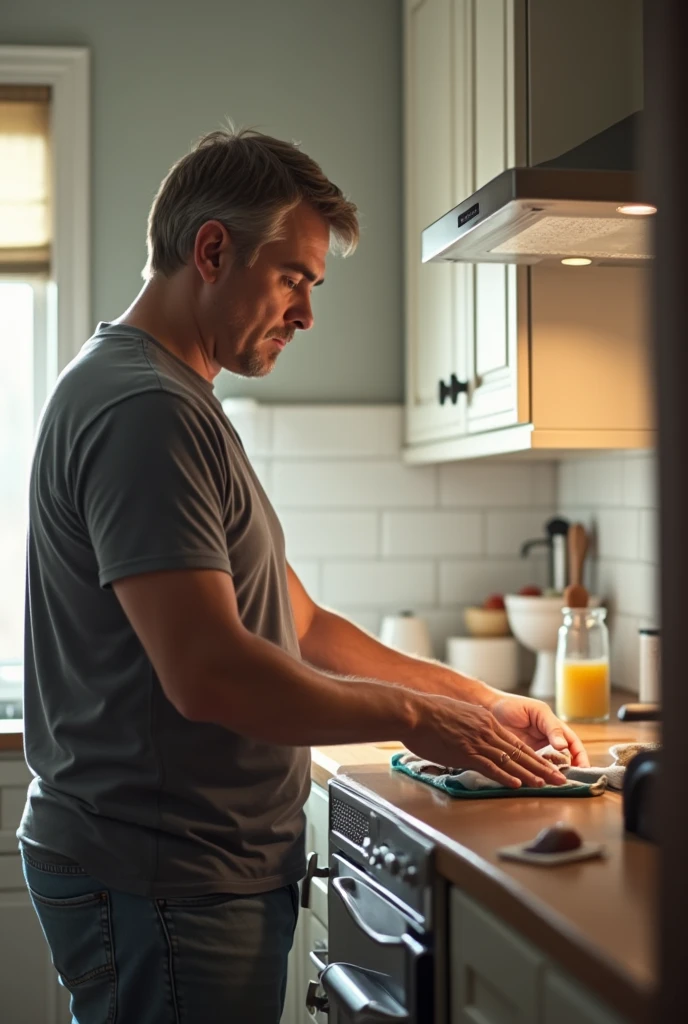 person in front drying something with a kitchen towel