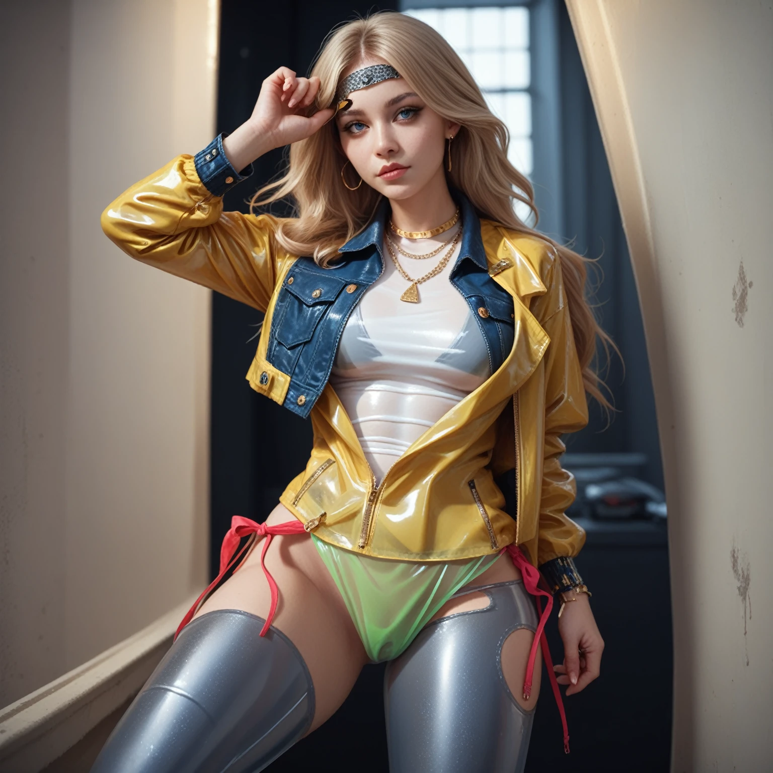 remake translucent white plastic jumpsuit and white yellow gold iron latex bikini