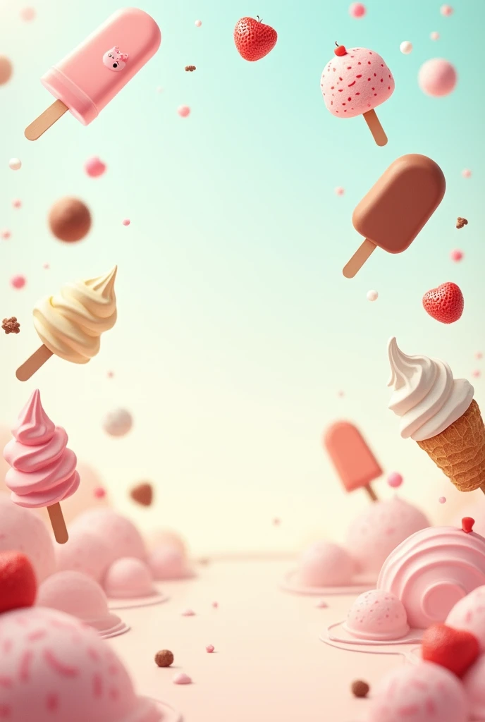 Can you create an image for me to use as a background for a banner where ice cream will be advertised?, pens or little Martians please make it something eye-catching But not too saturated with colors please Make it less lively than the one you just gave me please