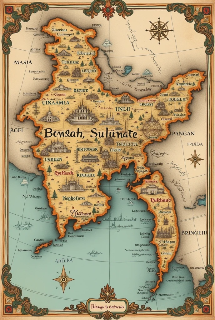 Full bengal sultanate map with name added