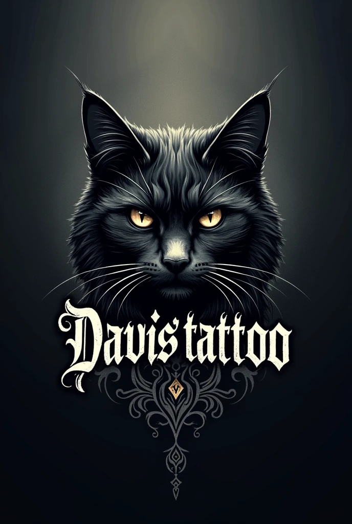 Generate a gothic style logo for a tattoo studio with the name David's Tattoo you can see the head of a cat