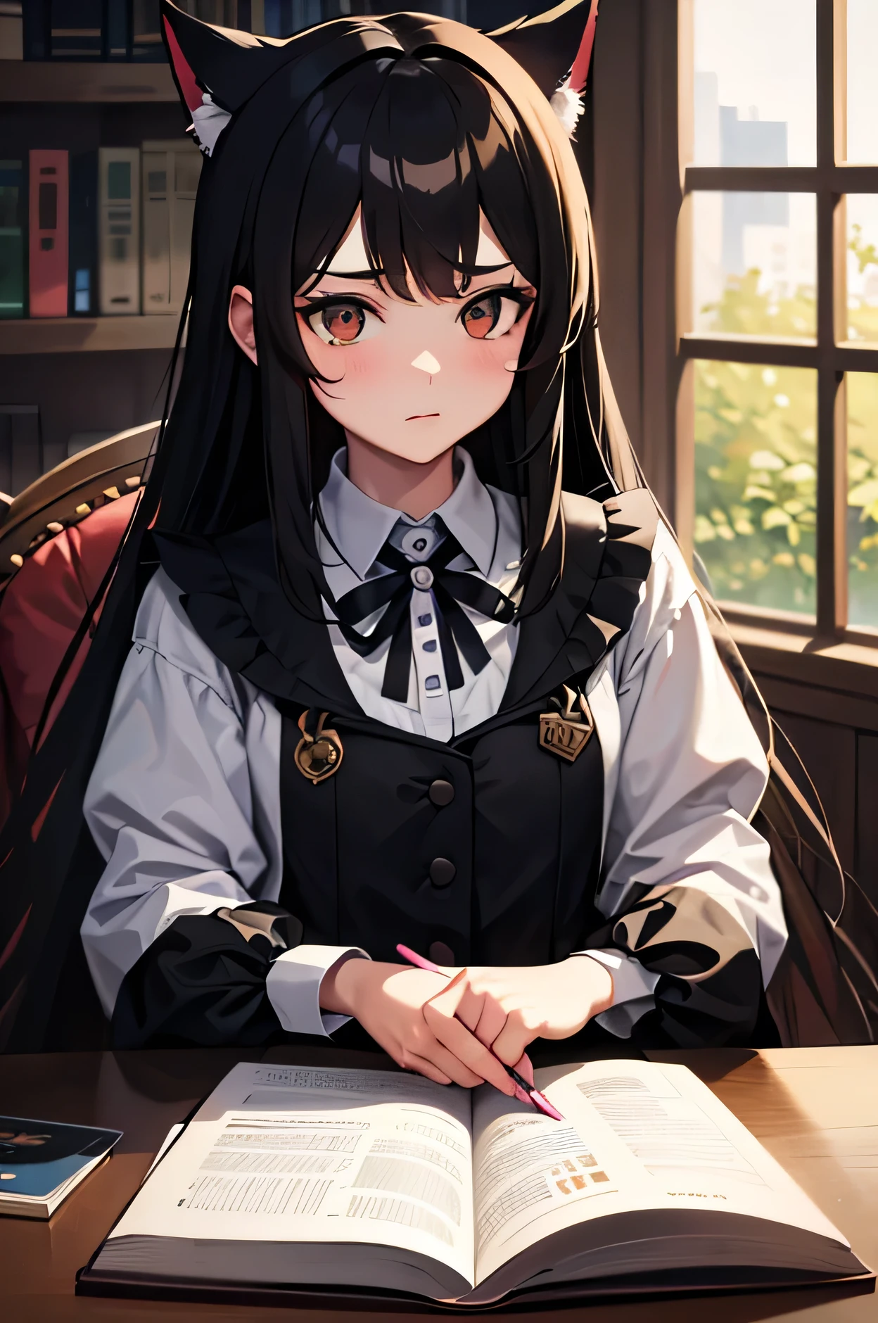 Oil painting,1 girl, long black hair, ears, brown eyes, hair hides the eye, not visible one eye, white pajamas, pink bracelet, sitting on an armchair, coffee, , looking at the viewer, central view, beautiful girl, window, books, bedside table, flower, cat, dawn, backdrop city, Negative prompt: easynegative
Steps: 26, CFG scale: 5, Sampler: Euler a, Seed: 2972957394, VAE: counterfeitV25VAE_v25.pt, Size: 512x512, Model: counterfeitV30_v30, Version: 1.10.0, Model hash: cbfba64e66, Hires steps: 10, Hires upscale: 2, Schedule type: Automatic, Hires upscaler: R-ESRGAN 4x+ Anime6B, ComfyUI Workflows: {}, Denoising strength: 0.5, Clip skip: 2