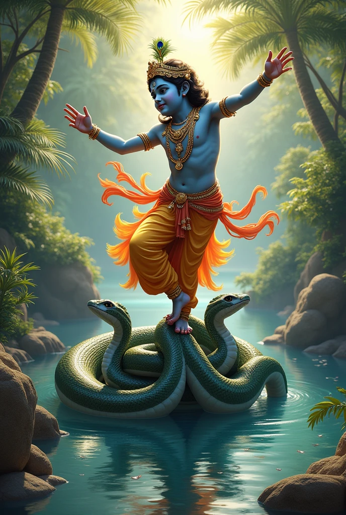 Shree krshna kaliadaman dancing on five head snake hood