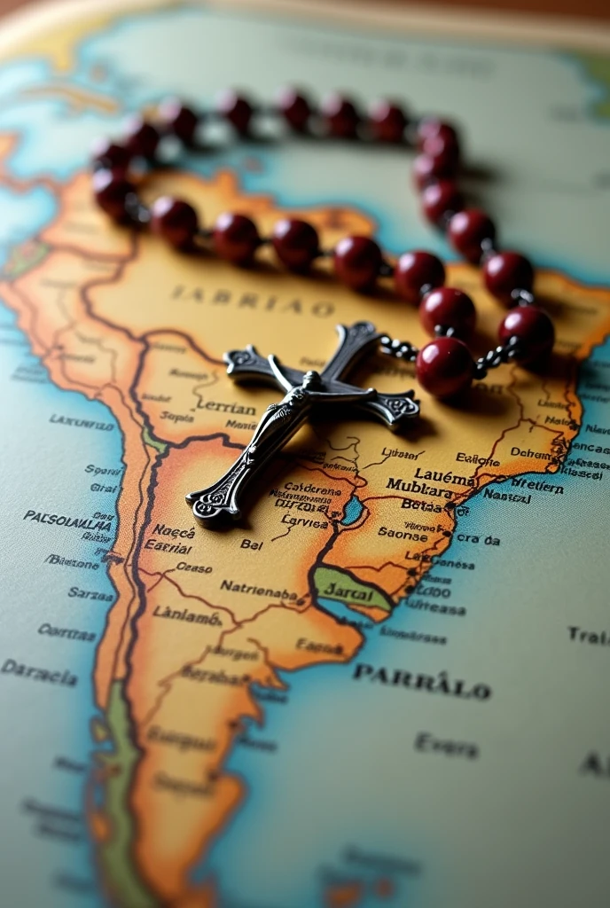 Photo of the Catholic rosary with an image of the map of the State of Paraná 
