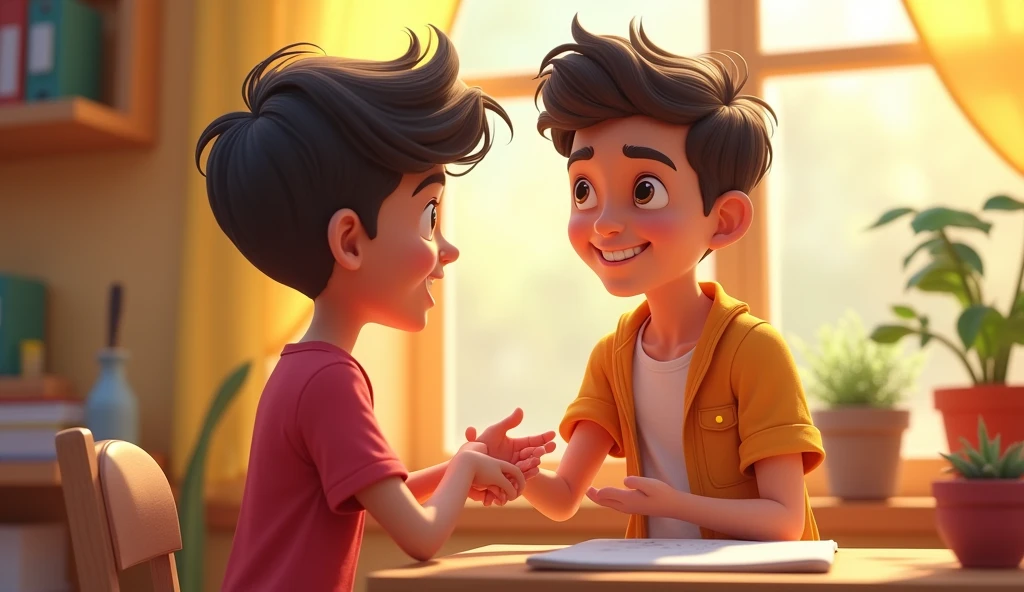 Include a scene where Ali is helping Hasan, demonstrating the guidance and support.Cartoon 3d image 